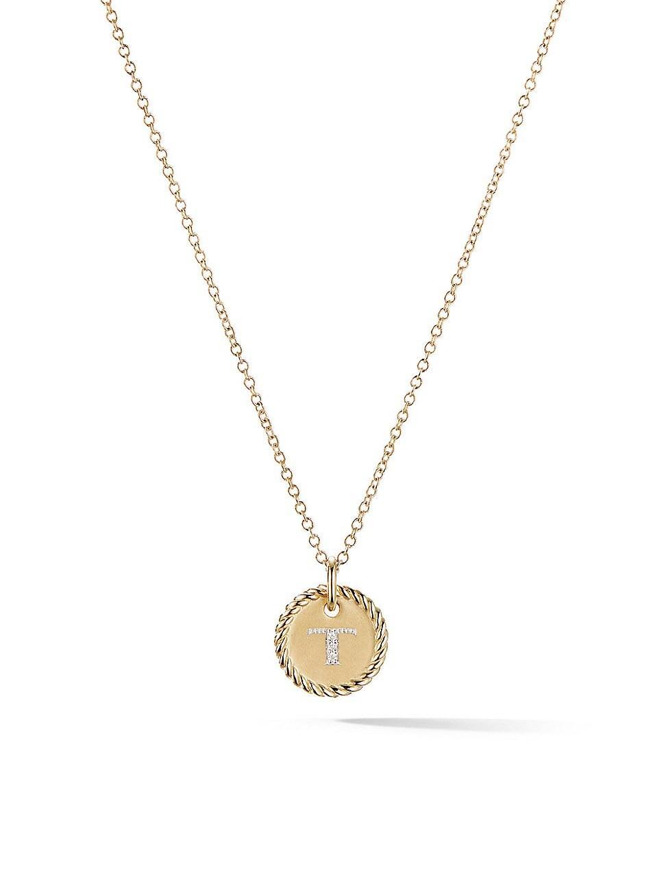 Womens Initial Charm Necklace in 18K Yellow Gold with Pav Diamonds Product Image