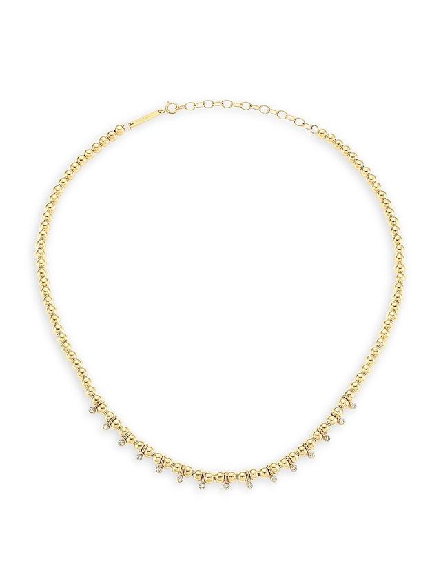 Womens Bezel Diamonds 14K Yellow Gold & Diamond Beaded Necklace Product Image