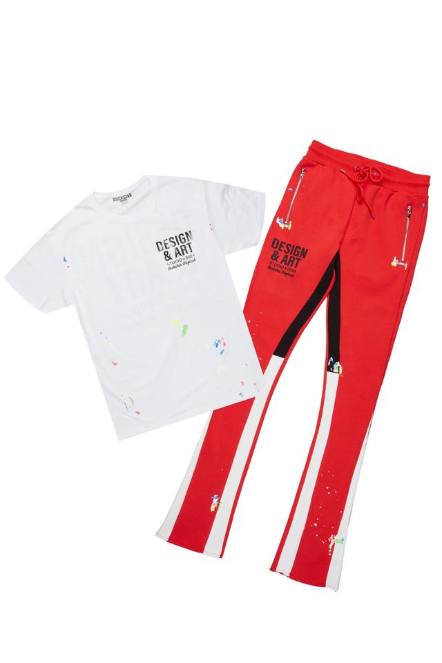 Mancha White/Red T-Shirt Stacked Flare Track Set Male Product Image