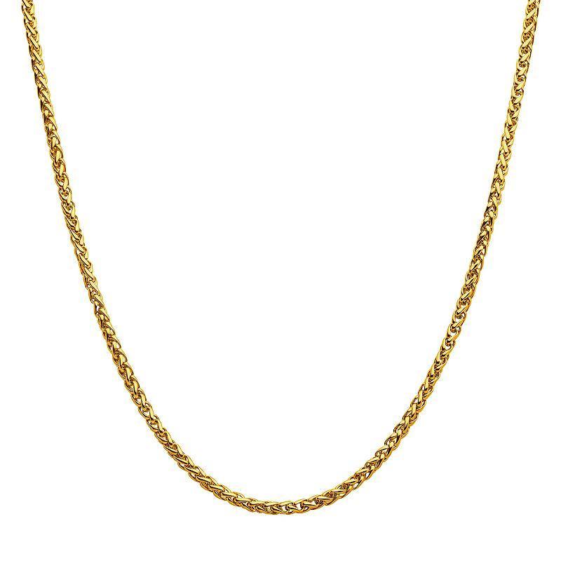 18k Gold Over Stainless Steel 4 mm Wheat Chain Necklace, Mens Gold Tone Product Image