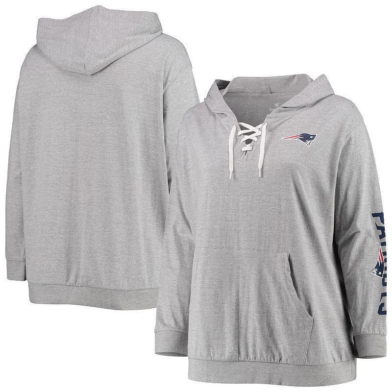 Womens Fanatics Branded Heathered Gray New England Patriots Plus Size Lace-Up Pullover Hoodie Product Image