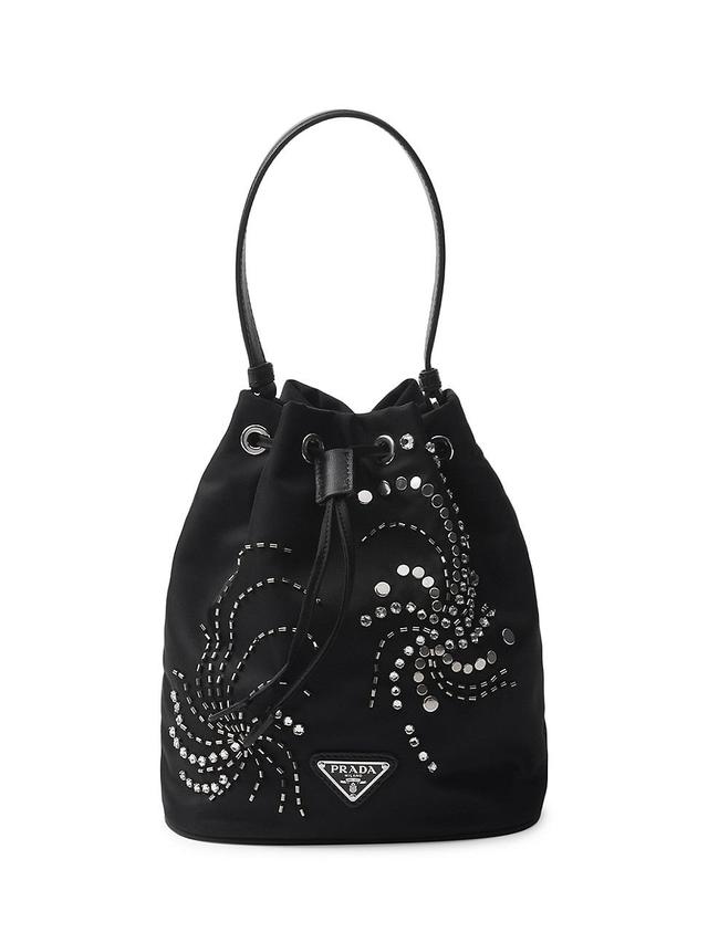 Womens Re-Nylon Embroidered Mini Bucket Bag Product Image