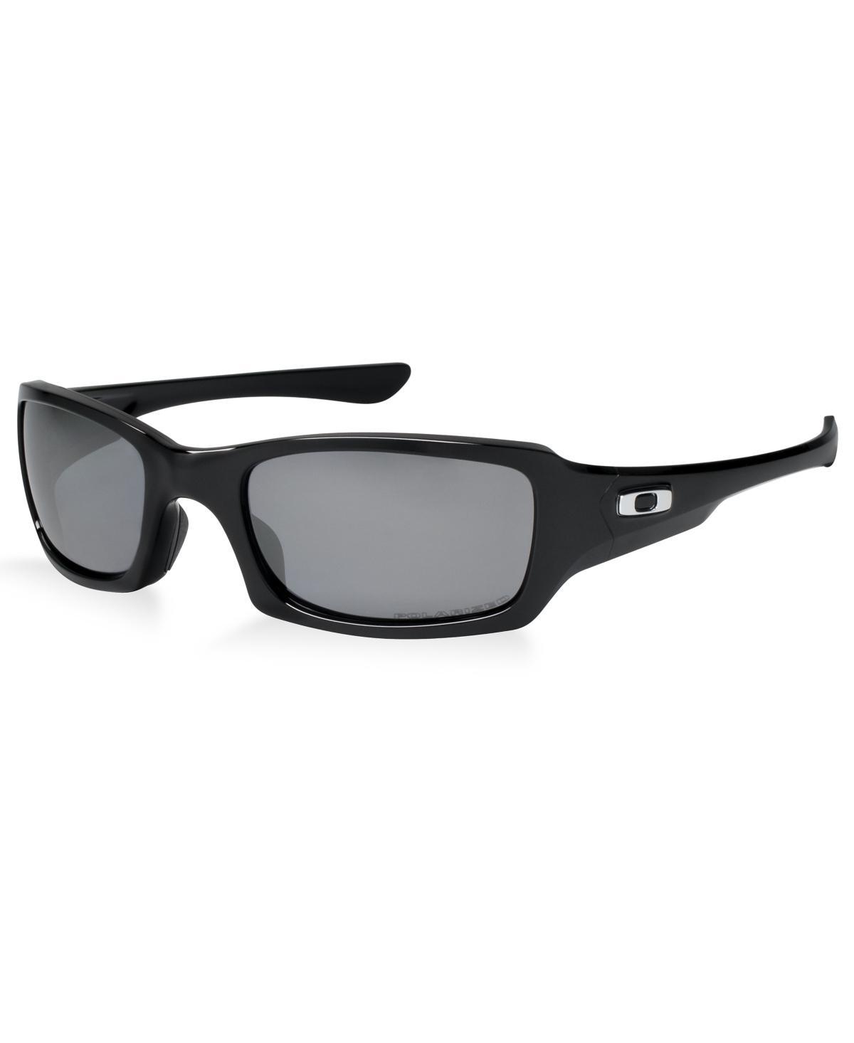 Oakley Mens OO9238 Fives Squared 54mm Polarized Rectangle Sunglasses - Polished Black/Black Iridium Product Image