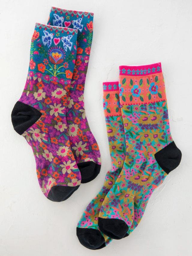 Printed Weekend Sock Set, Set of 2 - Eggplant Birds Product Image