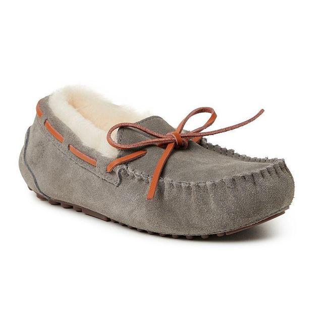 Fireside by Dearfoams Victoria Genuine Shearling Lace Womens Moccasin Slippers Brown Product Image