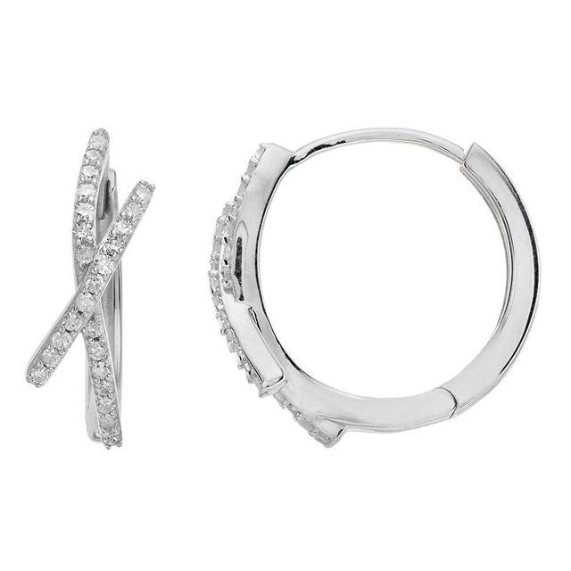 Sterling Silver 1/5 Carat T.W. Diamond Crossover Hoop Earrings, Womens, White Product Image