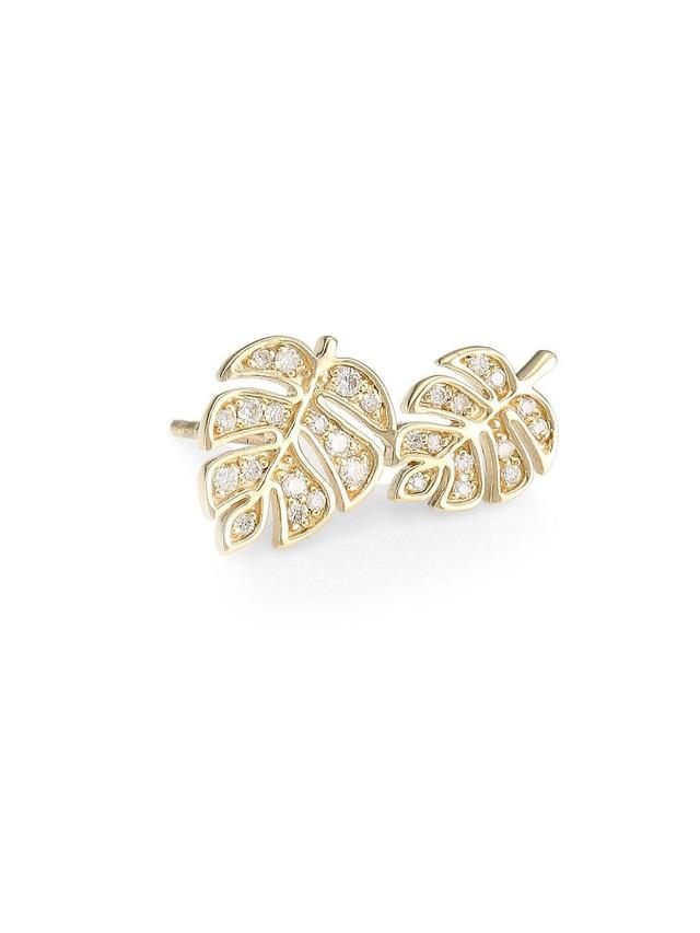 14K Yellow Gold & Diamond Double Monstera Leaf Left Stud Earring Product Image