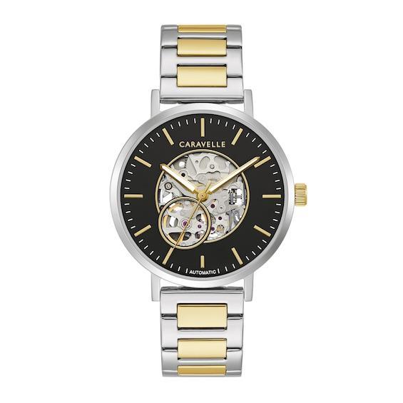 Men's Caravelle by Bulova Automatic Two-Tone Watch with Black Skeleton Dial (Model: 45A152) Product Image