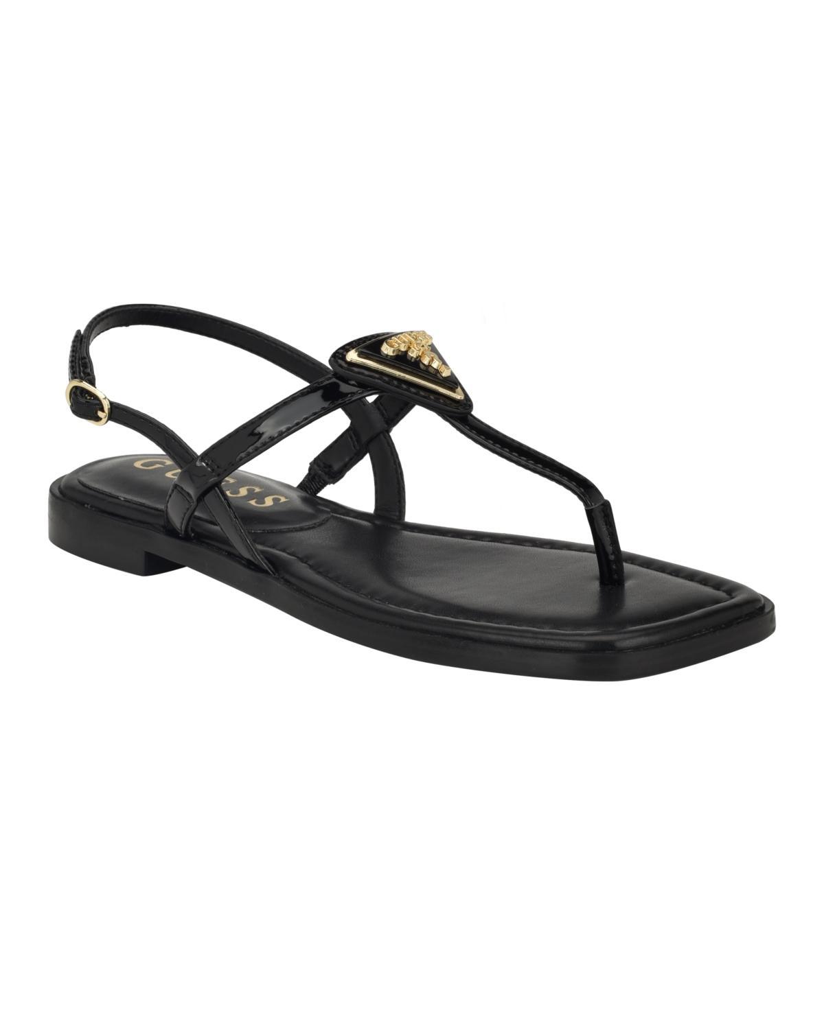 Guess Rainey Logo Embellish Patent Flat Thong Sandals Product Image