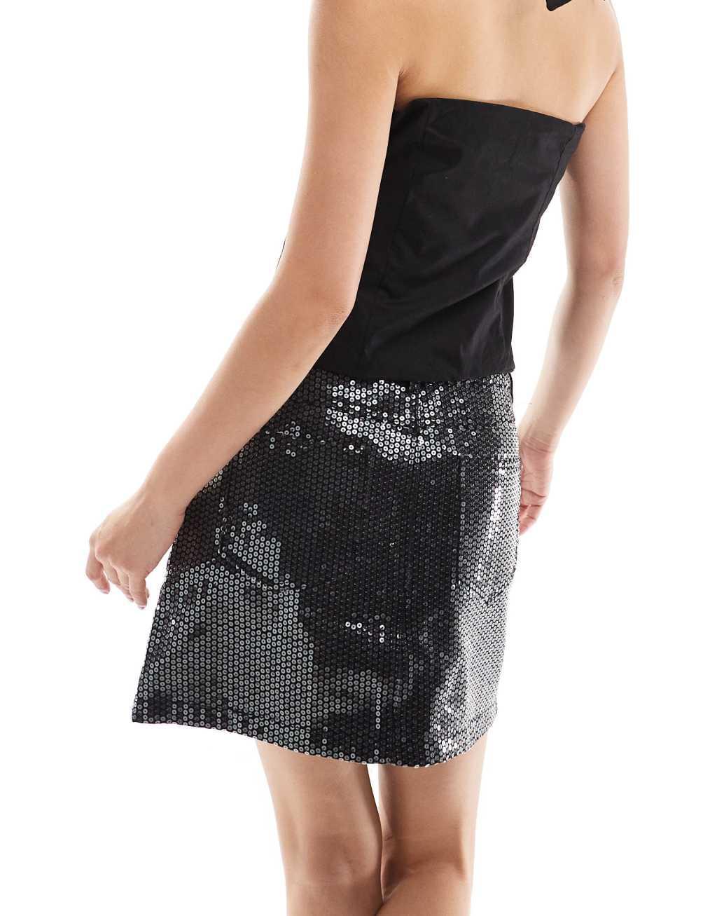 ONLY mini skirt in black sequin Product Image