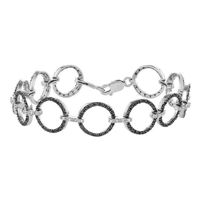 Sterling Silver 1 Carat T.W. Black & White Diamond Circle Bracelet, Womens Silver Tone Product Image