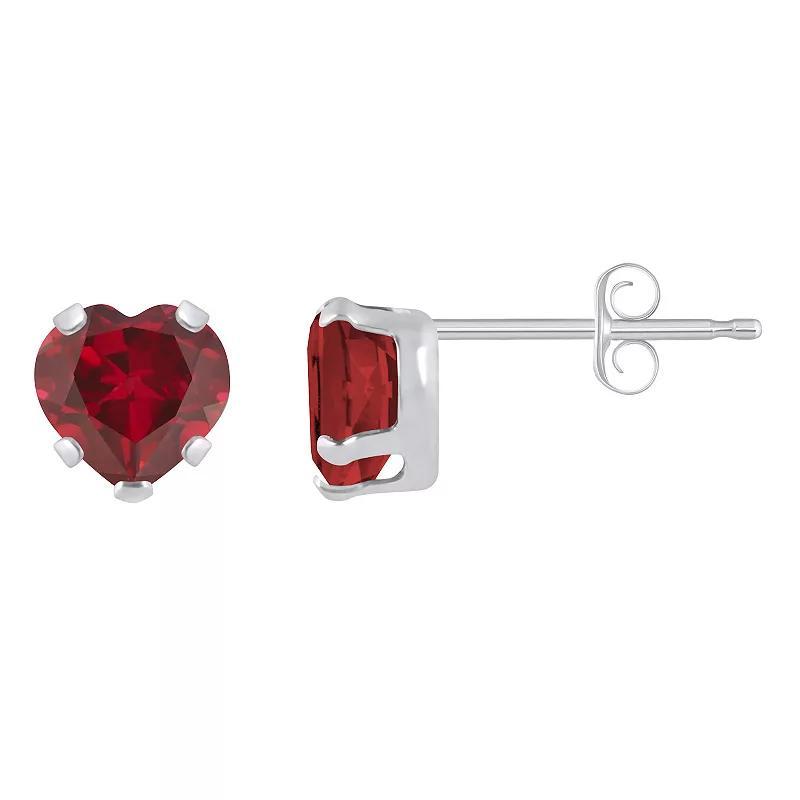 Celebration Gems 10k White Gold 5 mm Heart Shape Gemstone Stud Earrings, Womens, Created Red Product Image