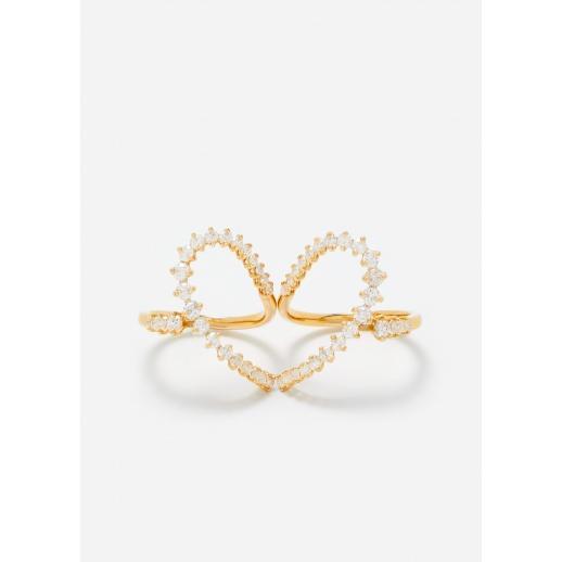 DOUBLE BAGUE COEUR DIAMANTS OR JAUNE Product Image