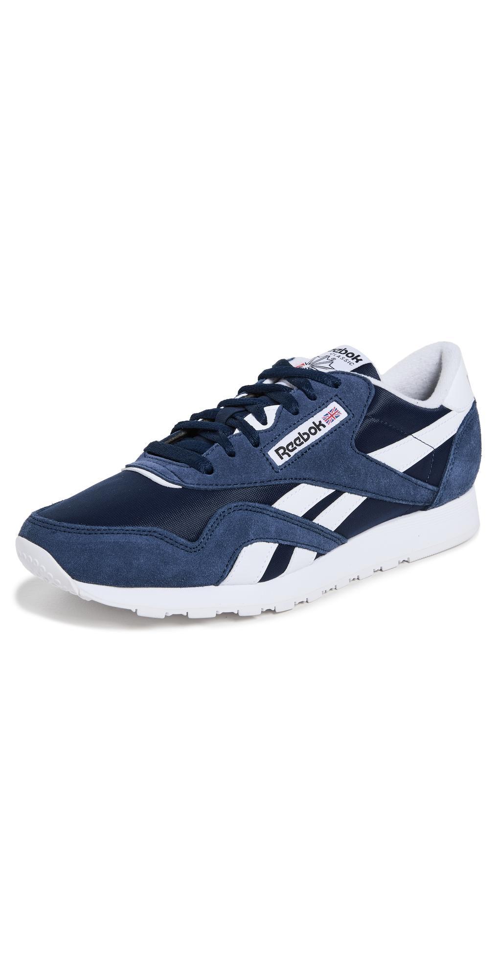 Reebok Mens Classic Leather Nylon - Shoes Vector Navy/White/White Product Image