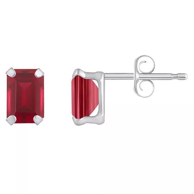 Celebration Gems 10k Gold Emerald Cut Lab-Created Ruby Stud Earrings, Womens, Red Product Image