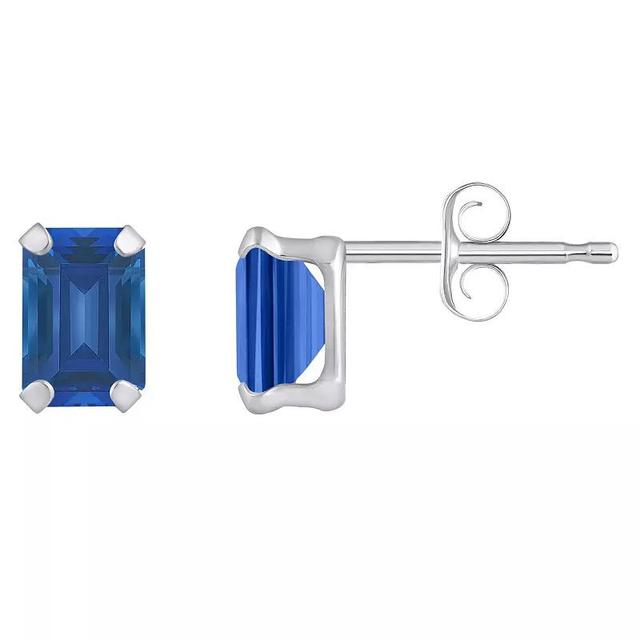 Celebration Gems 10k Gold Emerald Cut Lab-Created Sapphire Stud Earrings, Womens, Yellow Product Image