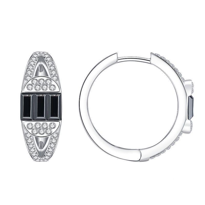 Chrystina Fine Silver Plated White & Black Crystal Hoop Earrings, Womens Product Image