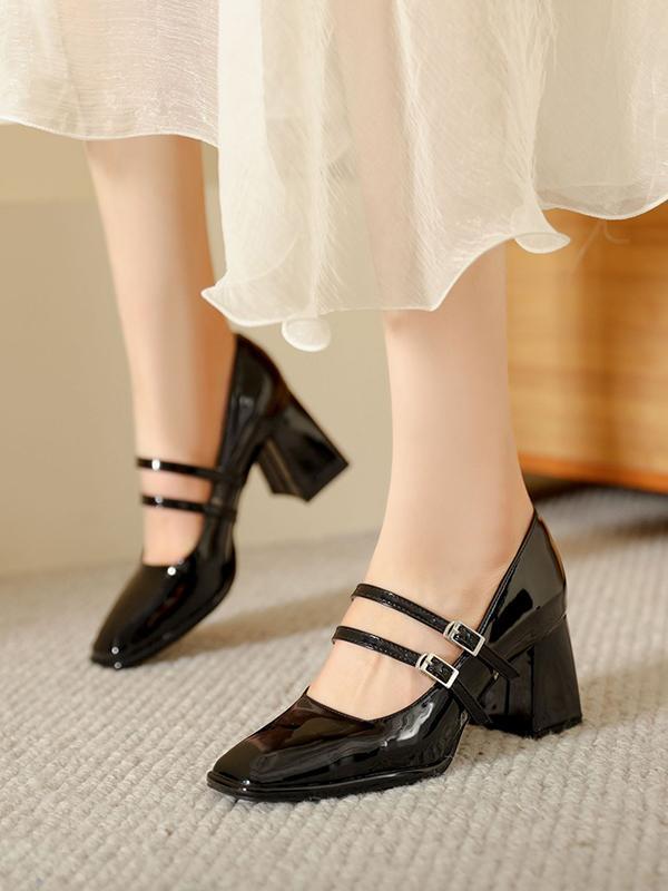 Shallow Cut Square-Toe Mary Janes Pumps product image