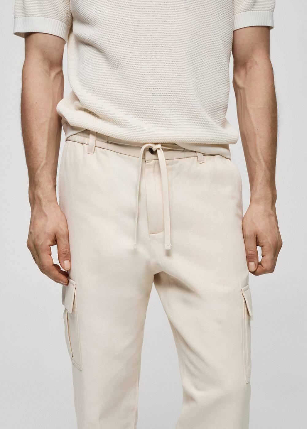 MANGO MAN - Cotton-linen cargo pants vanillaMen Product Image