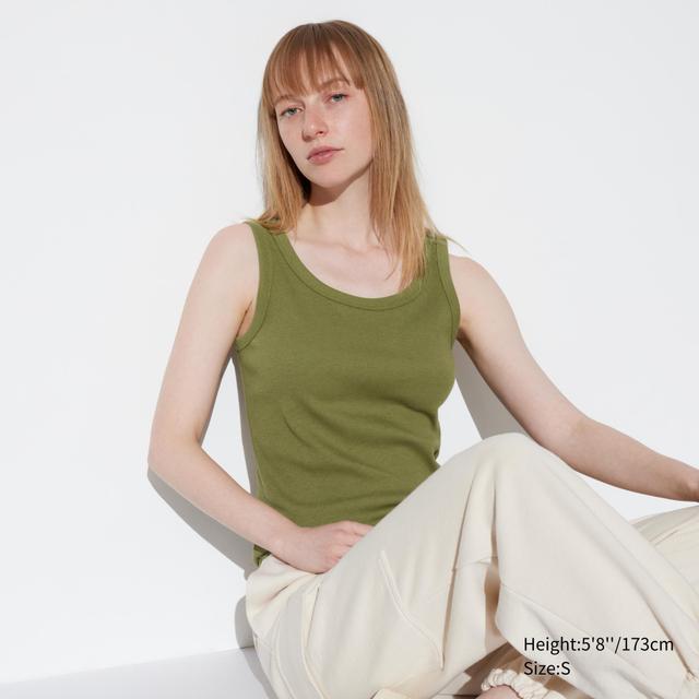 Womens Soft Ribbed Tank Top Olive Small UNIQLO US Product Image