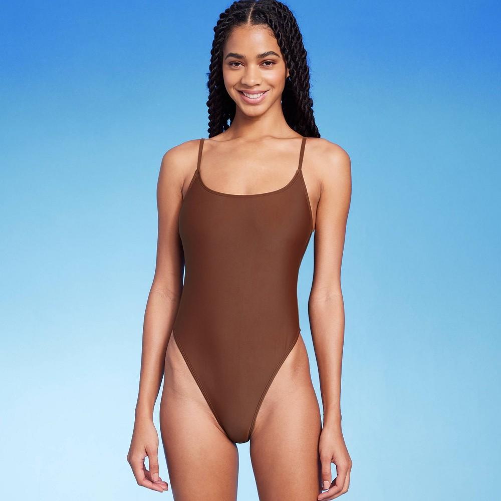 Womens Ultra High Leg Extra Cheeky Scoop Back One Piece Swimsuit - Wild Fable Brown M Product Image