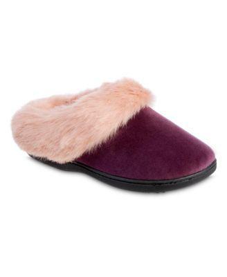 Isotoner Womens Valerie Velour Hoodback Slippers - Blackberry M Product Image