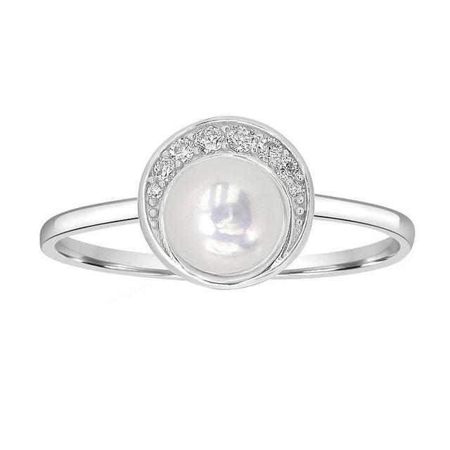 Gemistry Sterling Silver Freshwater Cultured Pearl & Cubic Zirconia Round Border Ring, Womens Product Image