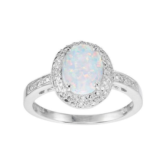 Sterling Silver Lab-Created Opal & Diamond Accent Halo Ring, Womens White Product Image