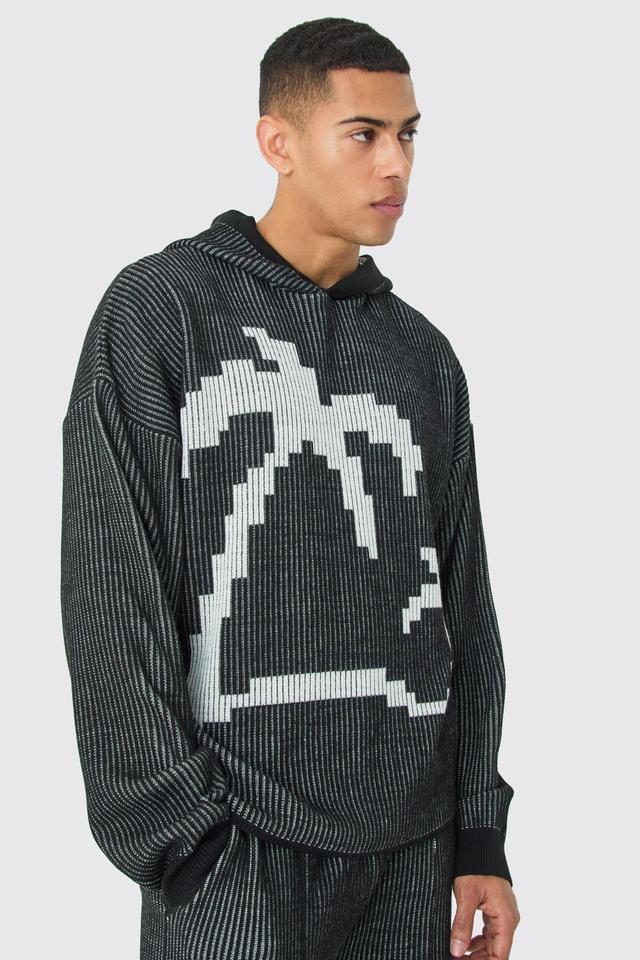 Oversized Boxy Palm Ribbed Knitted Hoodie | boohooMAN USA Product Image