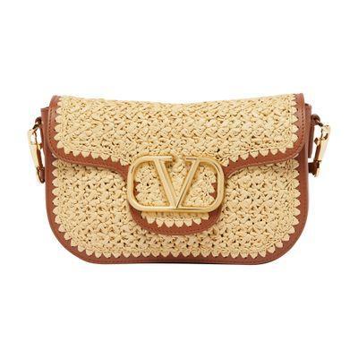 Alltime Leather And Webbing-trimmed Faux Raffia Shoulder Bag In Beige Product Image