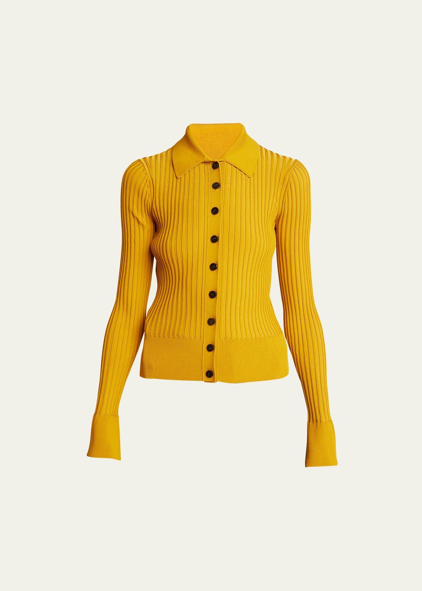 Womens Rib-Knit Polo Cardigan Product Image