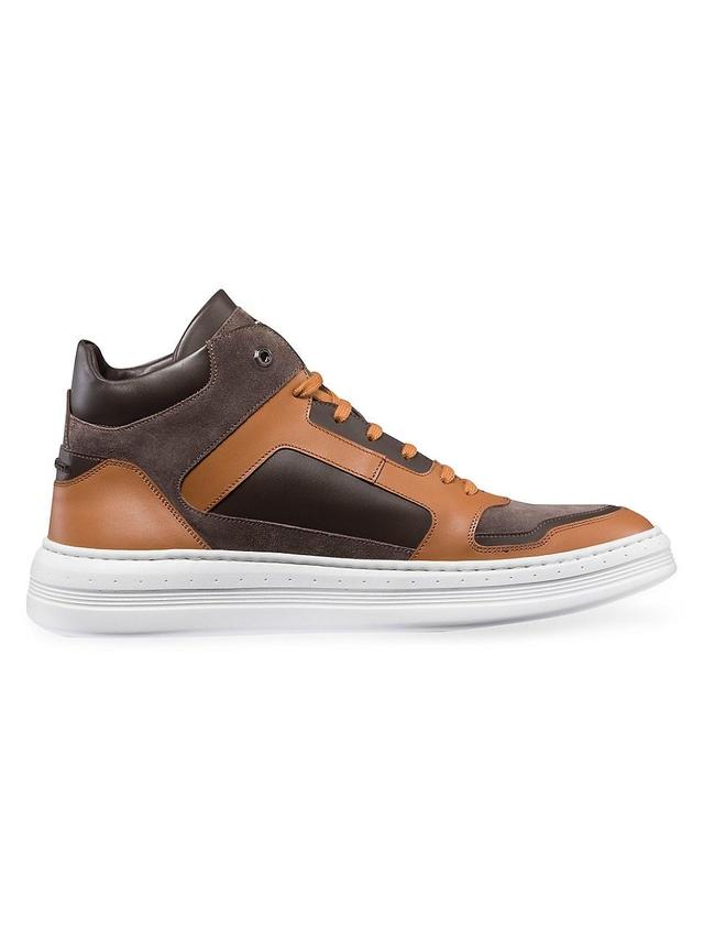 Mens Calfskin Leather and Suede High-Top Sneakers Product Image