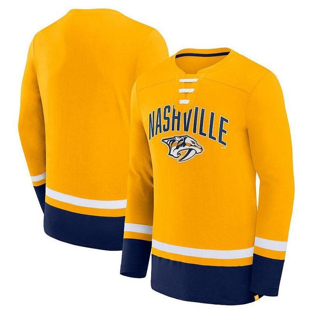 Mens Fanatics Branded Gold Nashville Predators Back Pass Lace-Up Long Sleeve T-Shirt Product Image