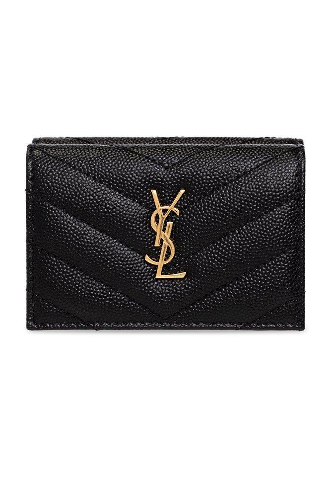 Logo Plaque Quilted Wallet In Black Product Image