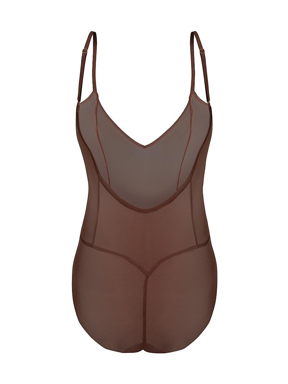 Womens All Mesh Lowback Shape Bodysuit - Milk Chocolate - Size Small Product Image