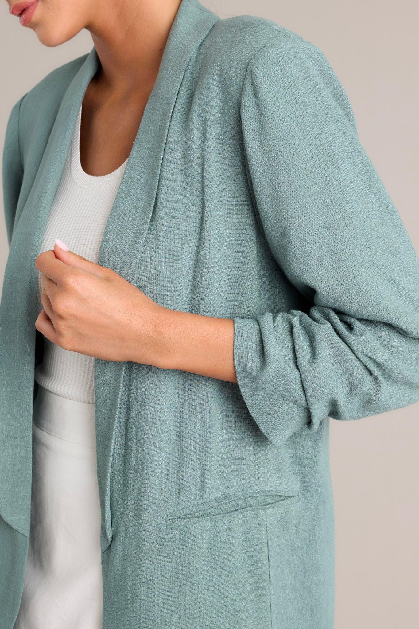 It's My Call Sage Green Linen Blazer Product Image