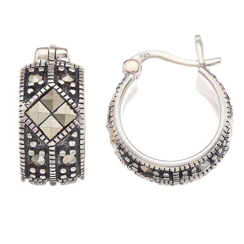 Tori Hill Marcasite Textured Small Hoop Earrings, Womens, Silvertone Product Image