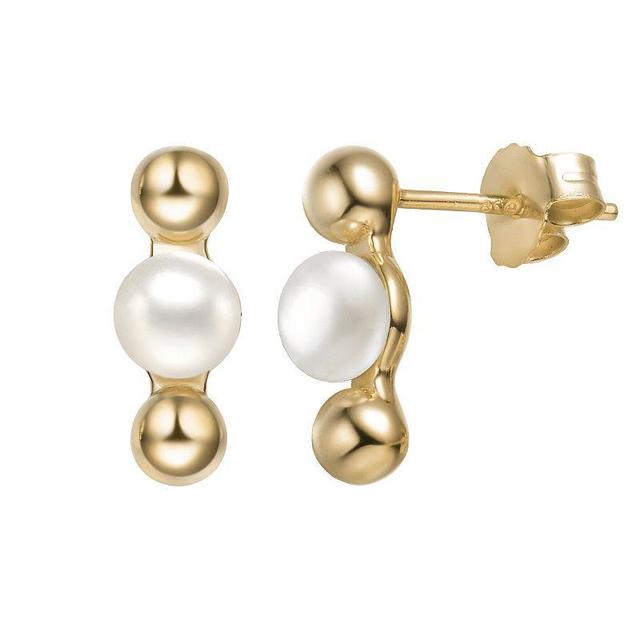 14k Gold Sterling Silver Freshwater Cultured Pearl Ball Earrings, Womens, Yellow Product Image