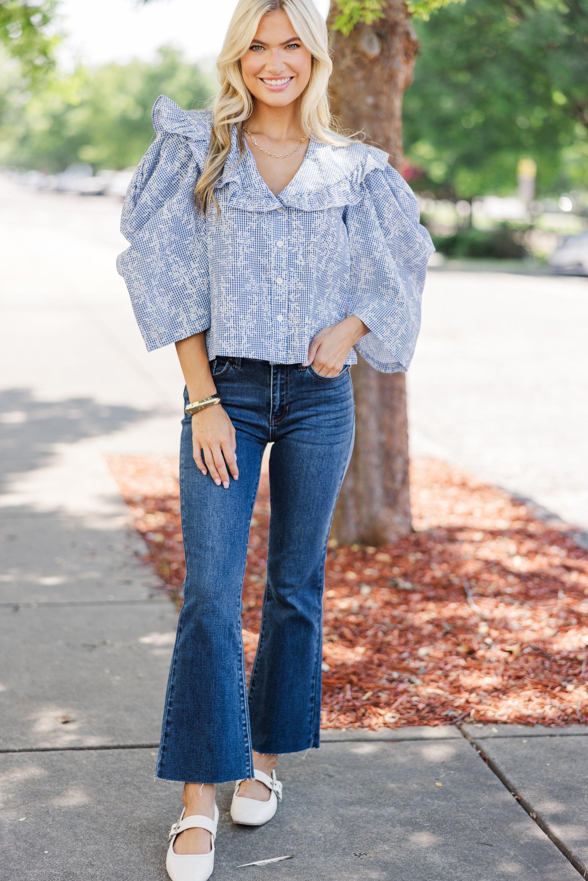 Play The Game Blue Gingham Blouse Female Product Image