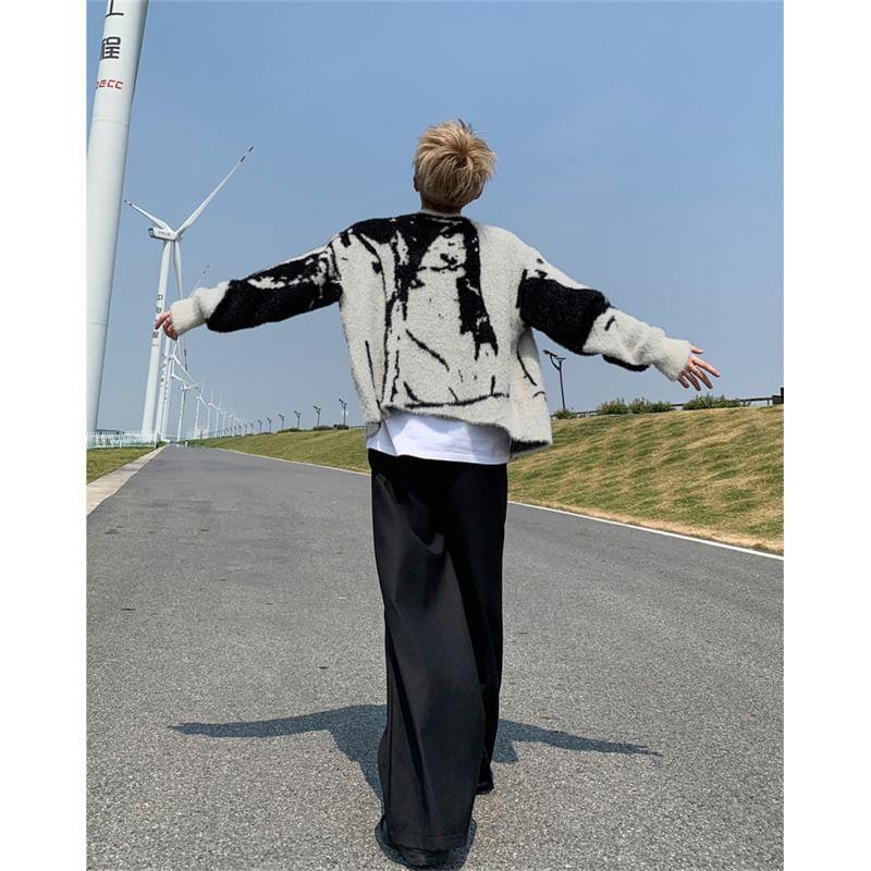 Crew Neck Graphic Print Oversized Zip Cardigan Product Image