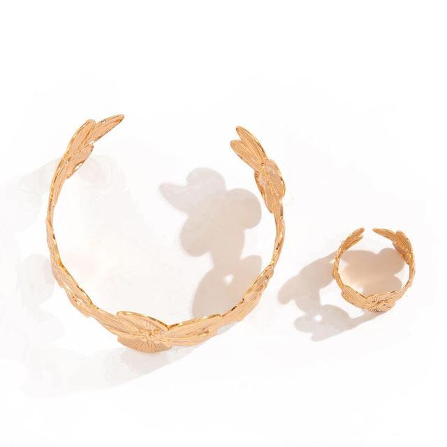 Set: Floral Alloy Open Bangle + Open Ring Product Image