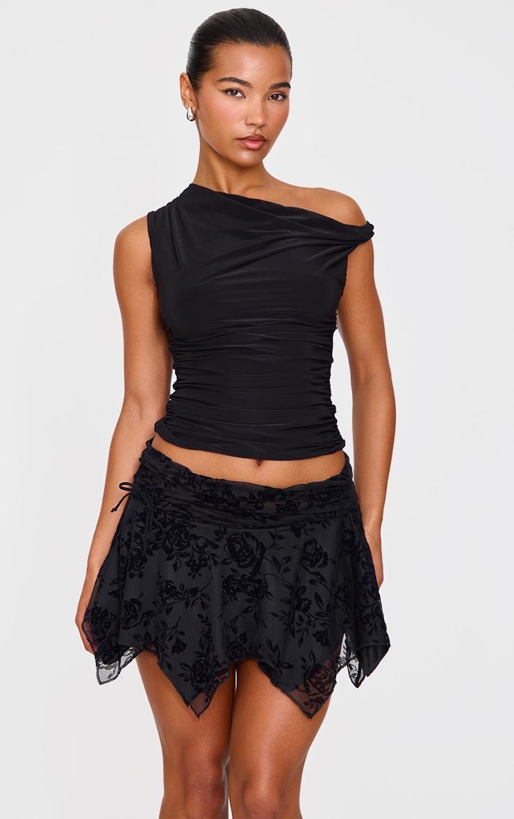 Black Velvet Floral Detail Mini Skirt Product Image