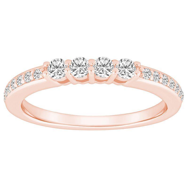 Alyson Layne 14k Gold 3/8 Carat T.W. Diamond 4-Stone & Pave Band Wedding Ring, Womens Pink Product Image