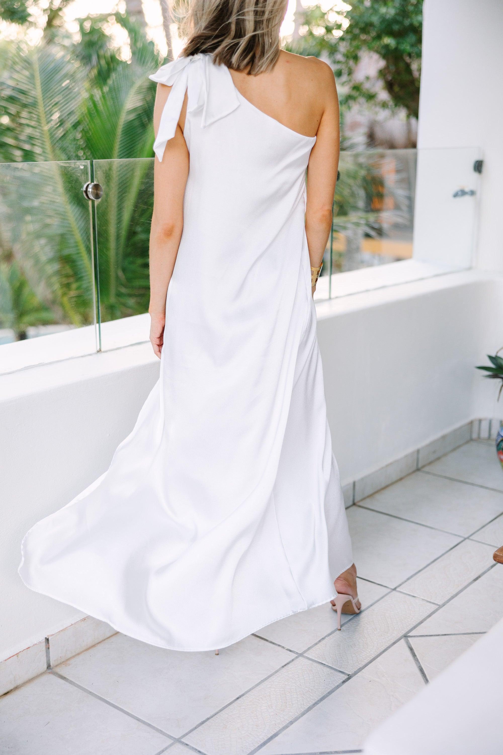 Born To Love White Satin One Shoulder Maxi Dress Female Product Image