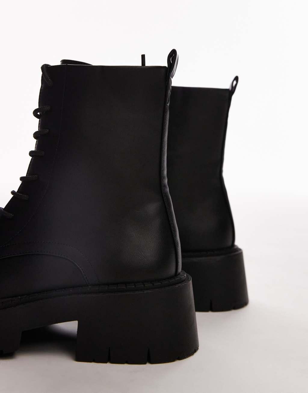 Topshop Lorelai chunky lace up boots in black Product Image