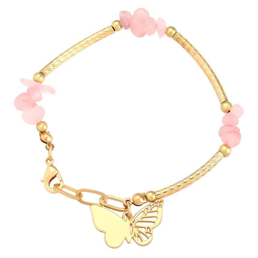 Butterfly Pendant Faux Pearl Alloy Bracelet Product Image