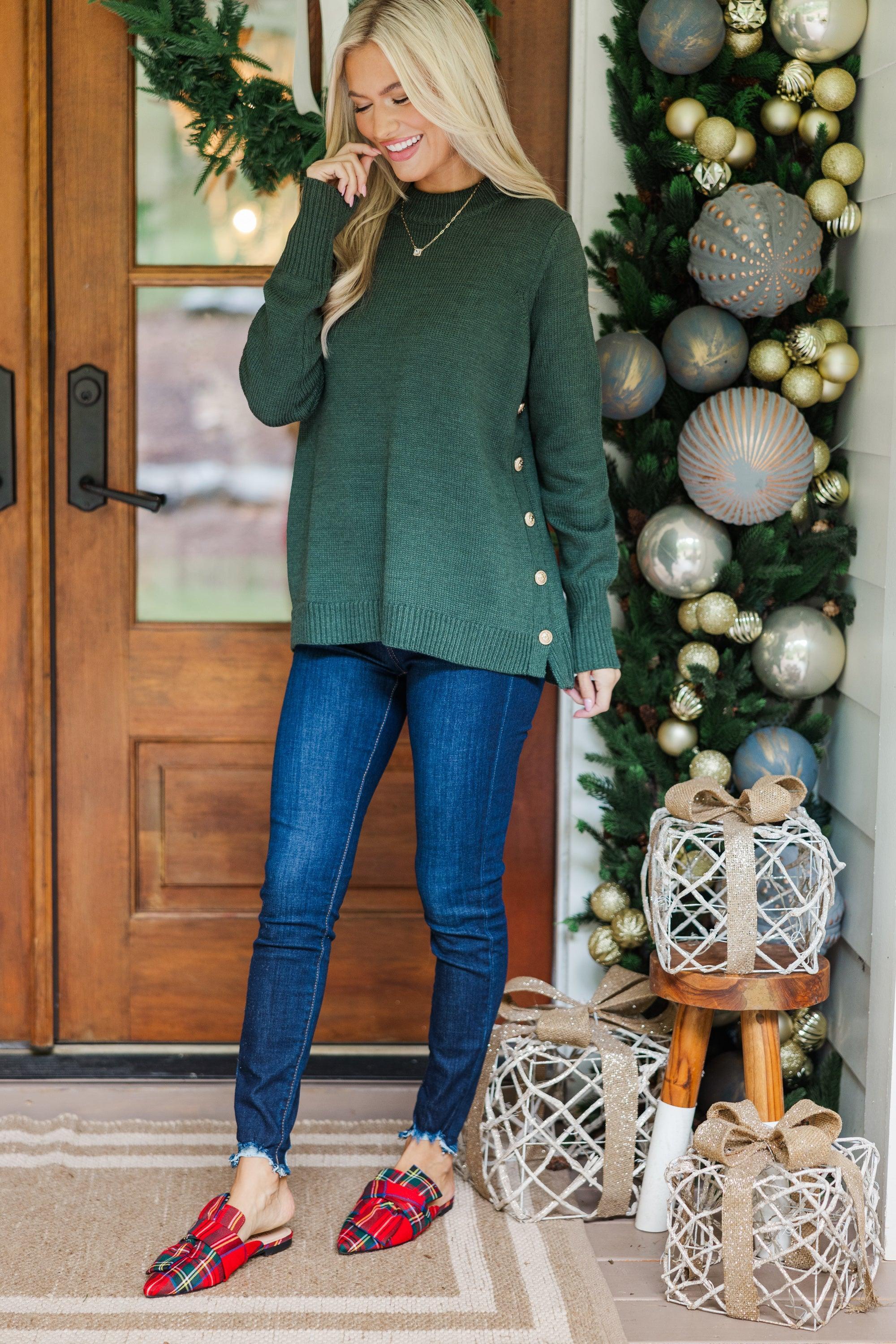 The Slouchy Emerald Green Side Button Sweater Female Product Image