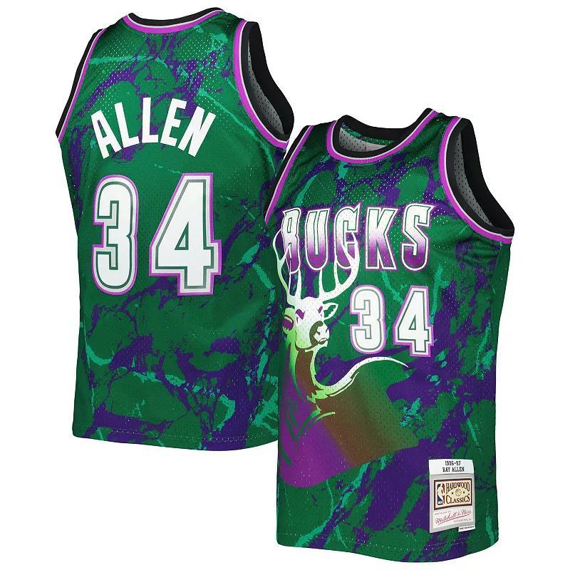 Mens Mitchell & Ness Ray Allen Milwaukee Bucks 1996-97 Hardwood Classics Marble Swingman Jersey Product Image