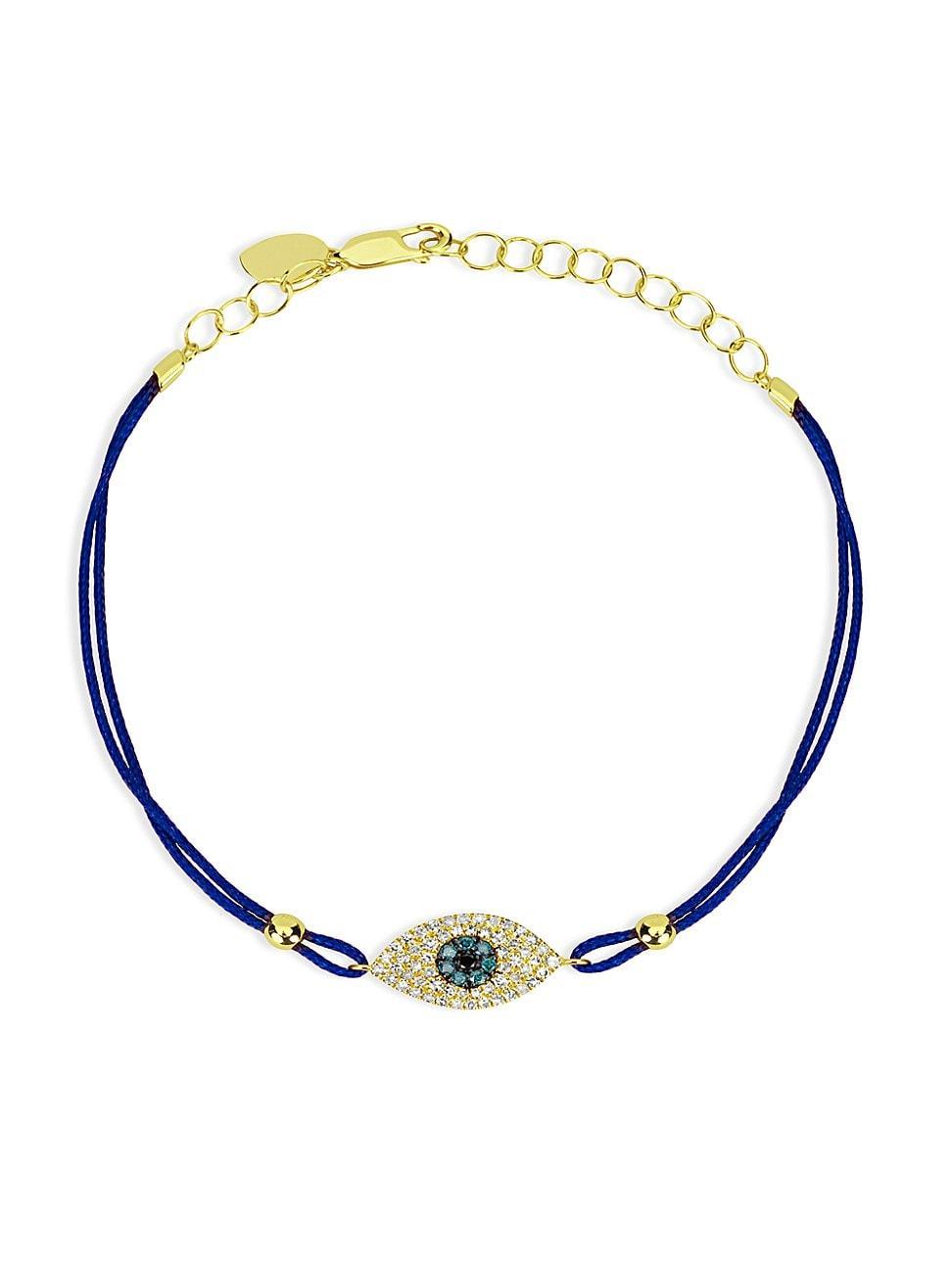 Womens Evil Eye 14K Yellow Gold & .05 TCW Diamond Cord Bracelet Product Image