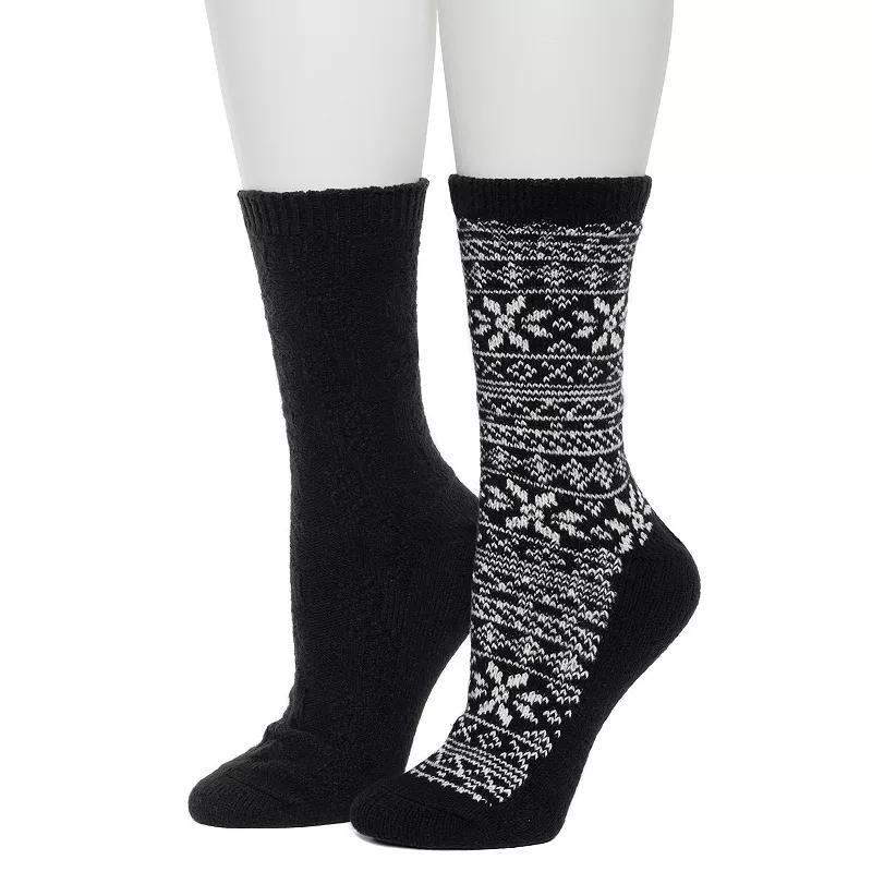 Womens Cuddl Duds 2-Pack Plushfill Geo Snowflake with Cable Seed Crew Socks Product Image